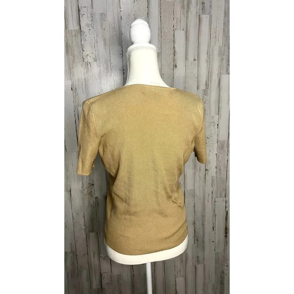 Garfield & Marks Women's Size Small Silk Blend V-Neck Beige Short Sleeve Top - Picture 4 of 6